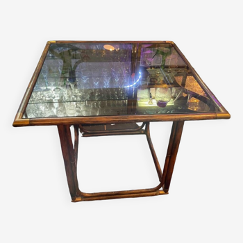 Square Table in Bamboo and Smoked Glass