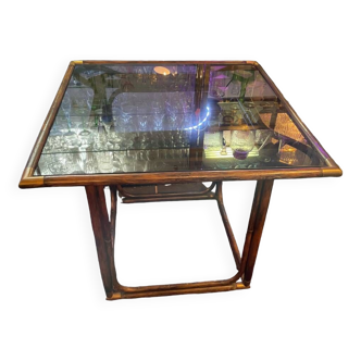 Square Table in Bamboo and Smoked Glass