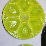 3 assiettes à huîtres art déco décor géométrique vert