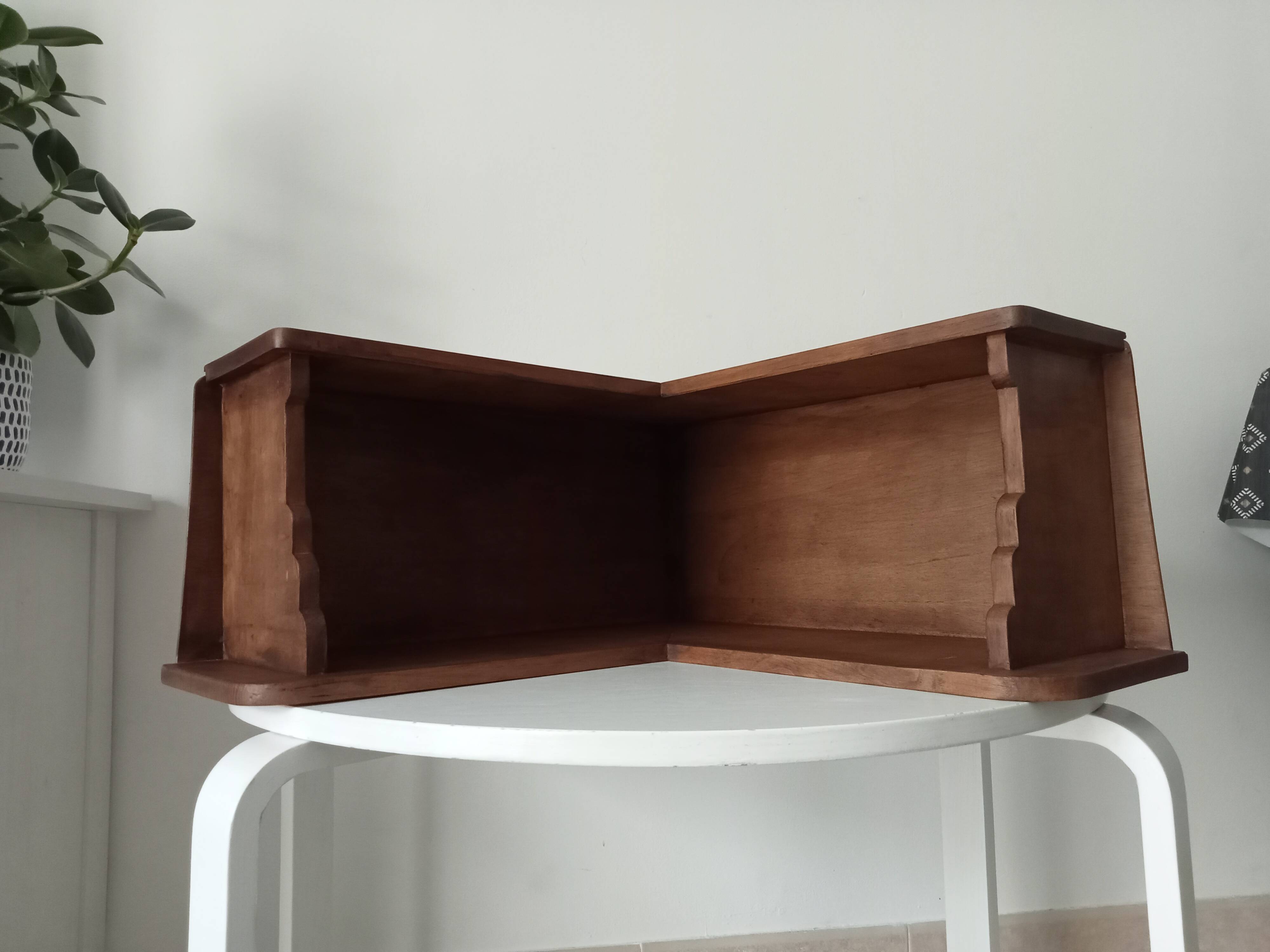 Vintage oak corner wall shelf