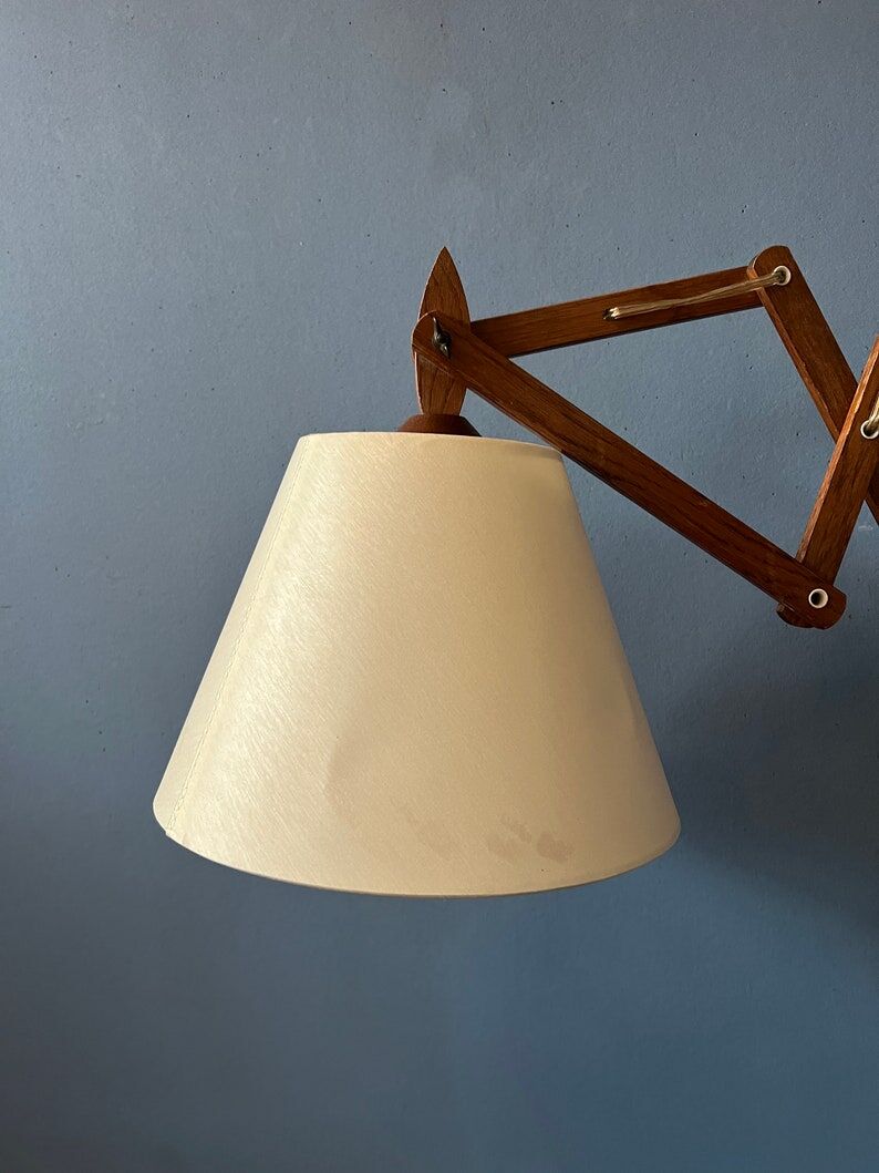 Wall lamp scissors in teak wood lampshade beige