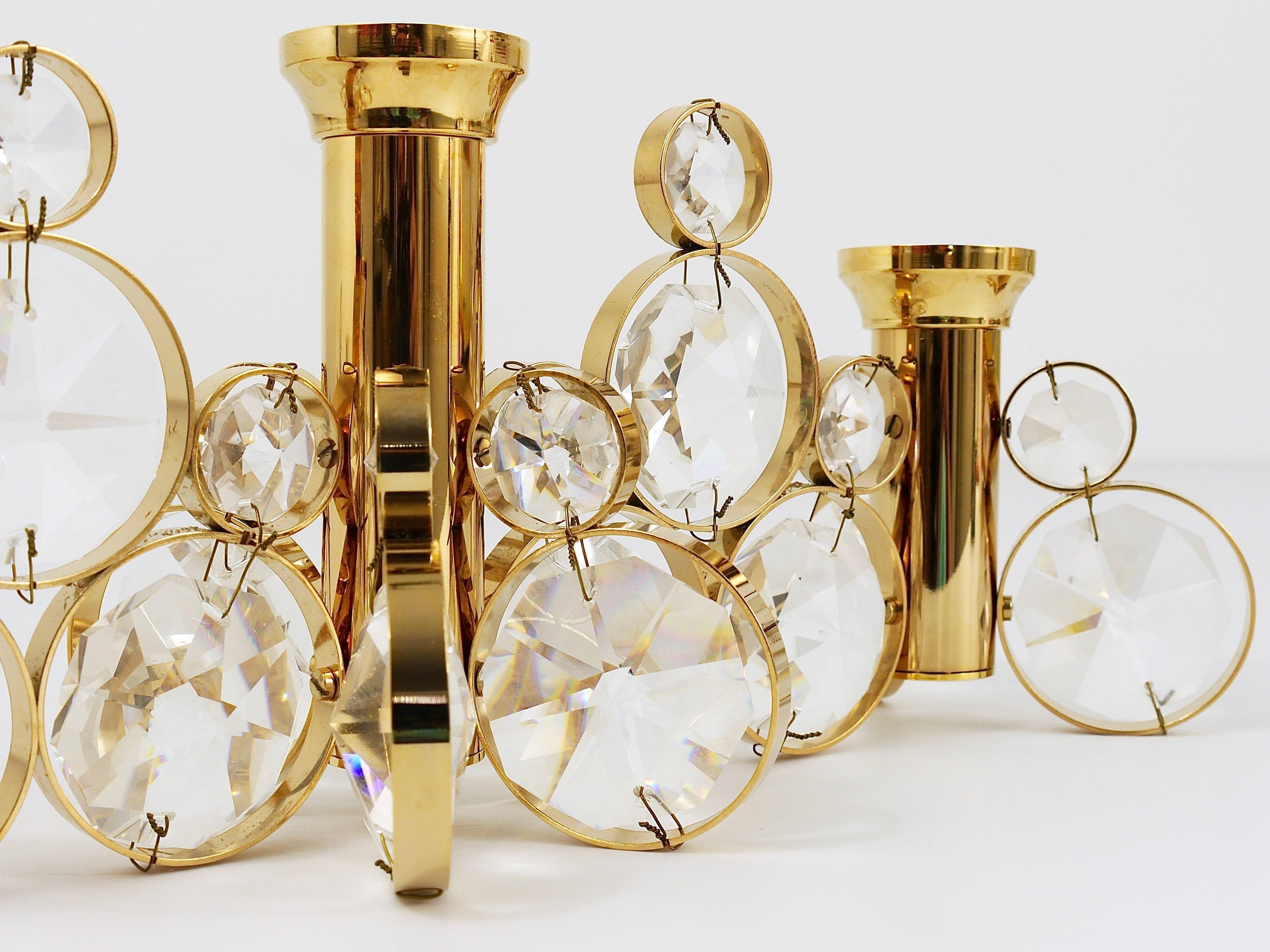 5 Palwa Style Candle Holders by Gaetano Sciolari in Brass and Crystal, 1970s