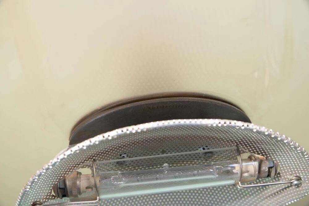 Vintage floor lamp by Artemide in glass, minimalist uplight from the 80s.