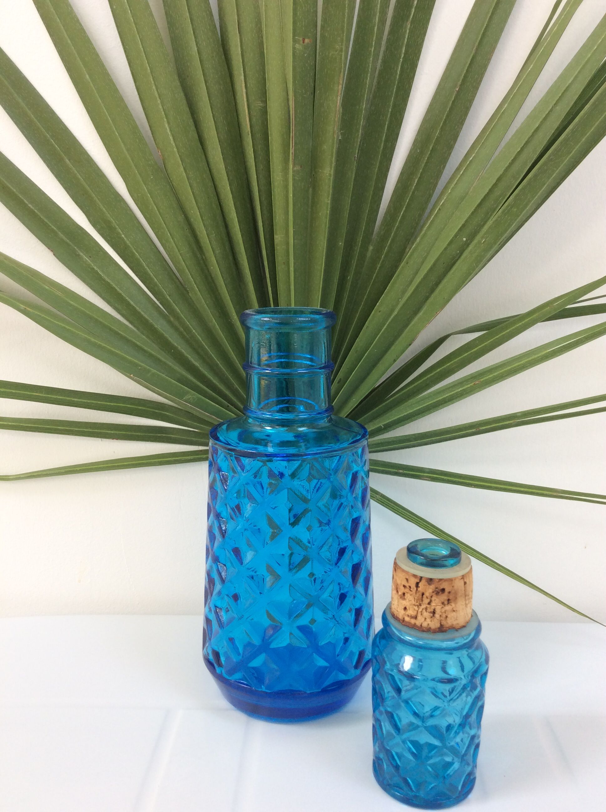 Blue chiseled glass decanter
