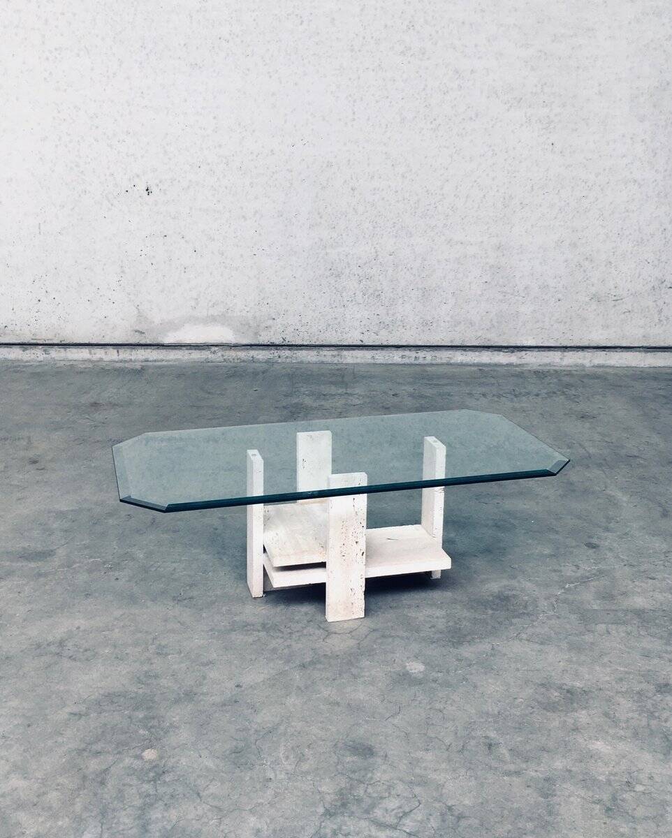 Brutalist Travertine Coffee Table by Willy Ballez, Belgium, 1970s