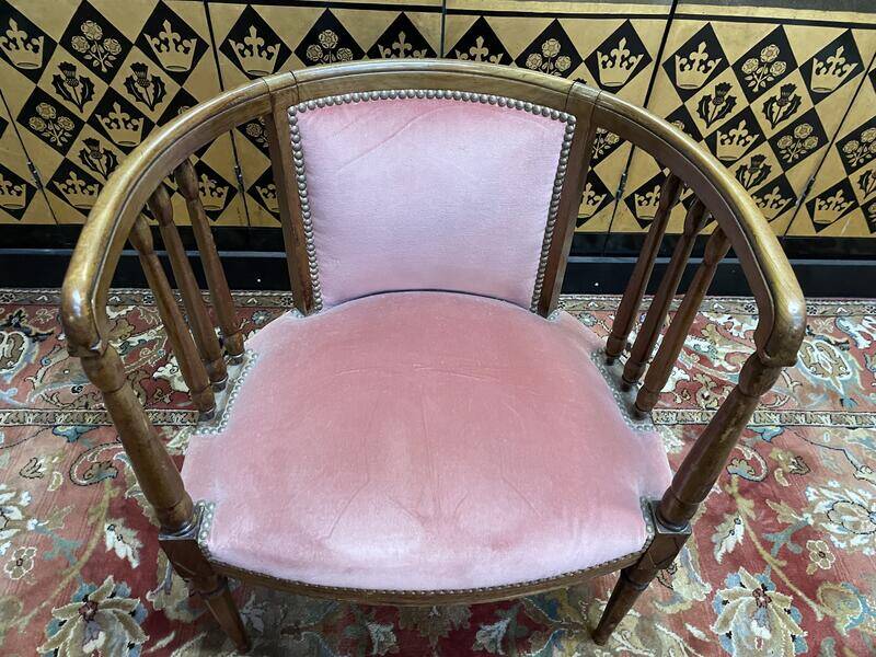 English office chair in mahogany and pink velvet