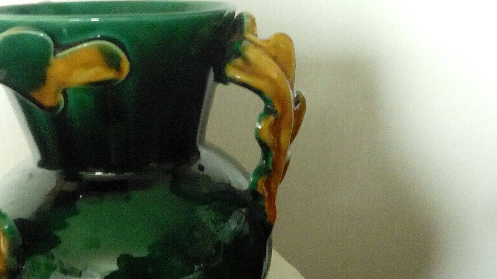 Earthenware vase with 3 handles of Vallauris oak leaves, 1950s vintage