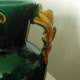 Earthenware vase with 3 handles of Vallauris oak leaves, 1950s vintage
