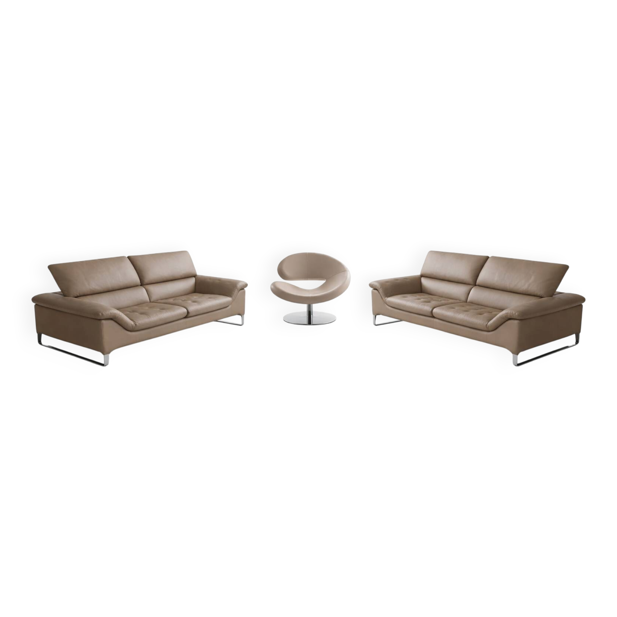 Roche Bobois leather living room set – 2 SCENARIO sofas + MOON armchair (2009)