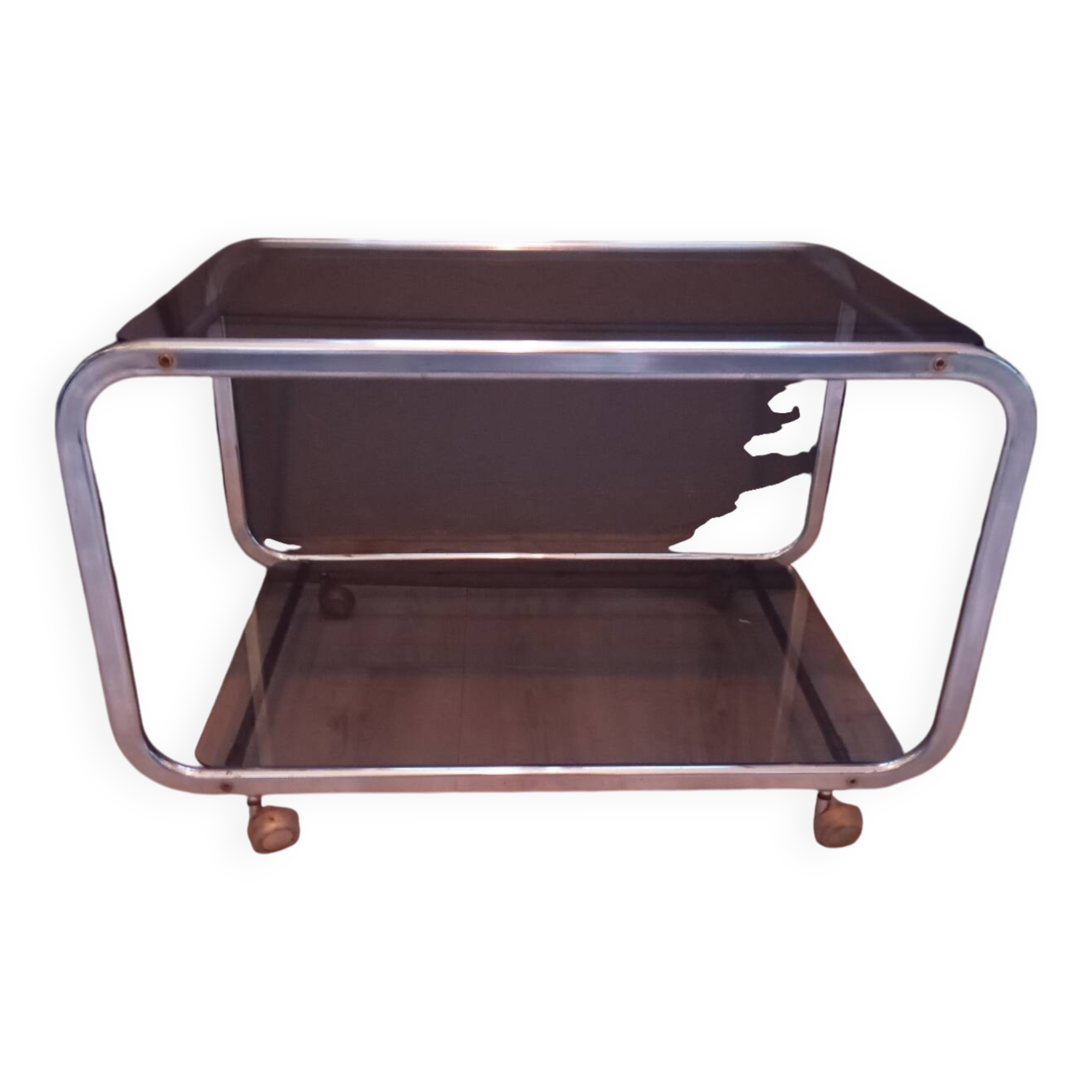 Desserte vintage en aluminium brossé et verre