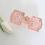 Servant salt pepper in pink glass, molded glass, vintage french, authentic