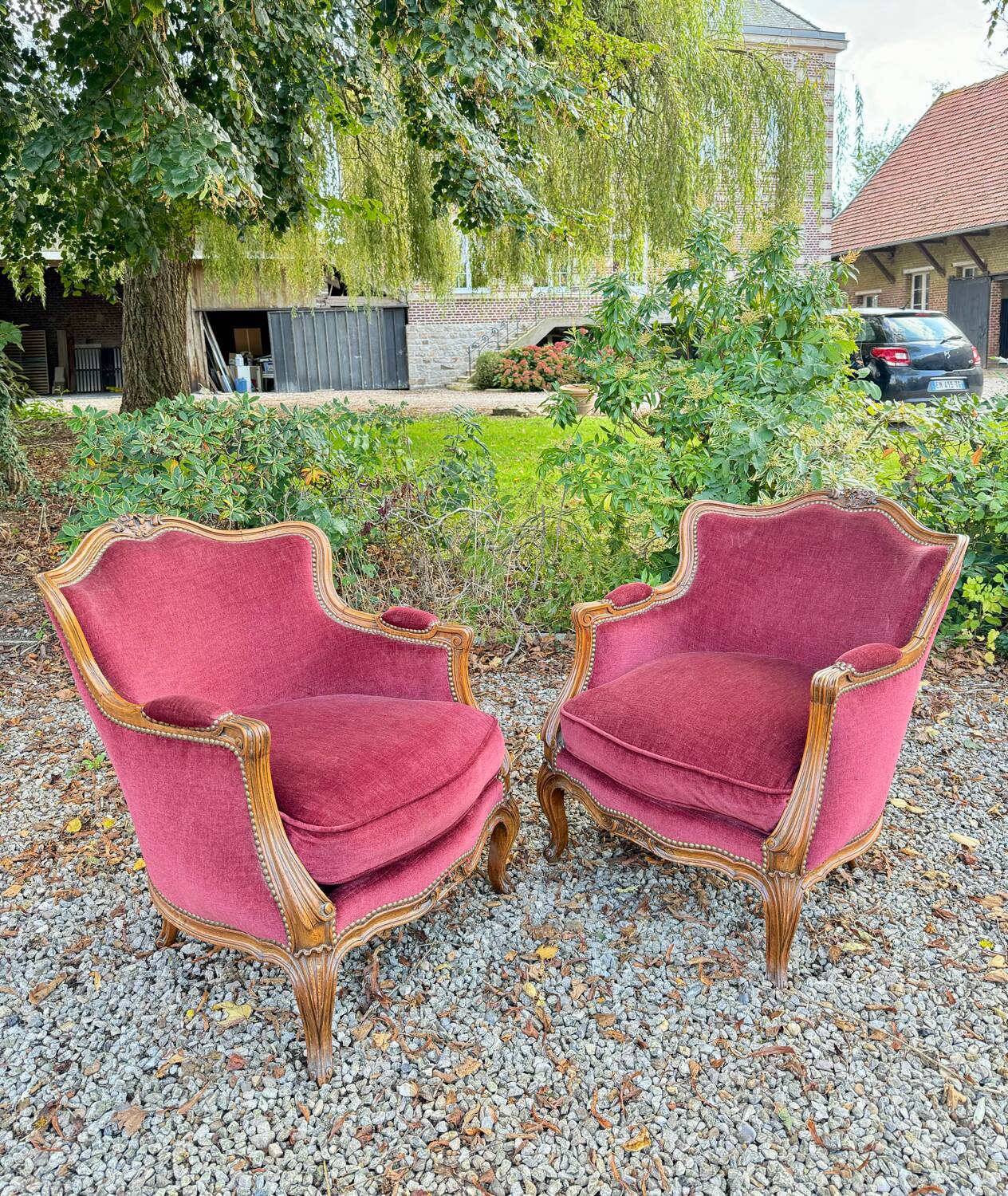 Pair of Louis XV Style Walnut Bergeres, 19th Century
