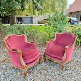Pair of Louis XV Style Walnut Bergeres, 19th Century