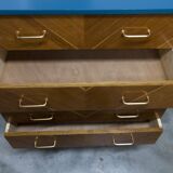 Atypical 1960s Scandinavian chest of drawers in blue Ainhoa Satiné with 4 drawers.