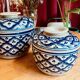Pots Boule asiatiques en céramique émaillée bleu et blanc