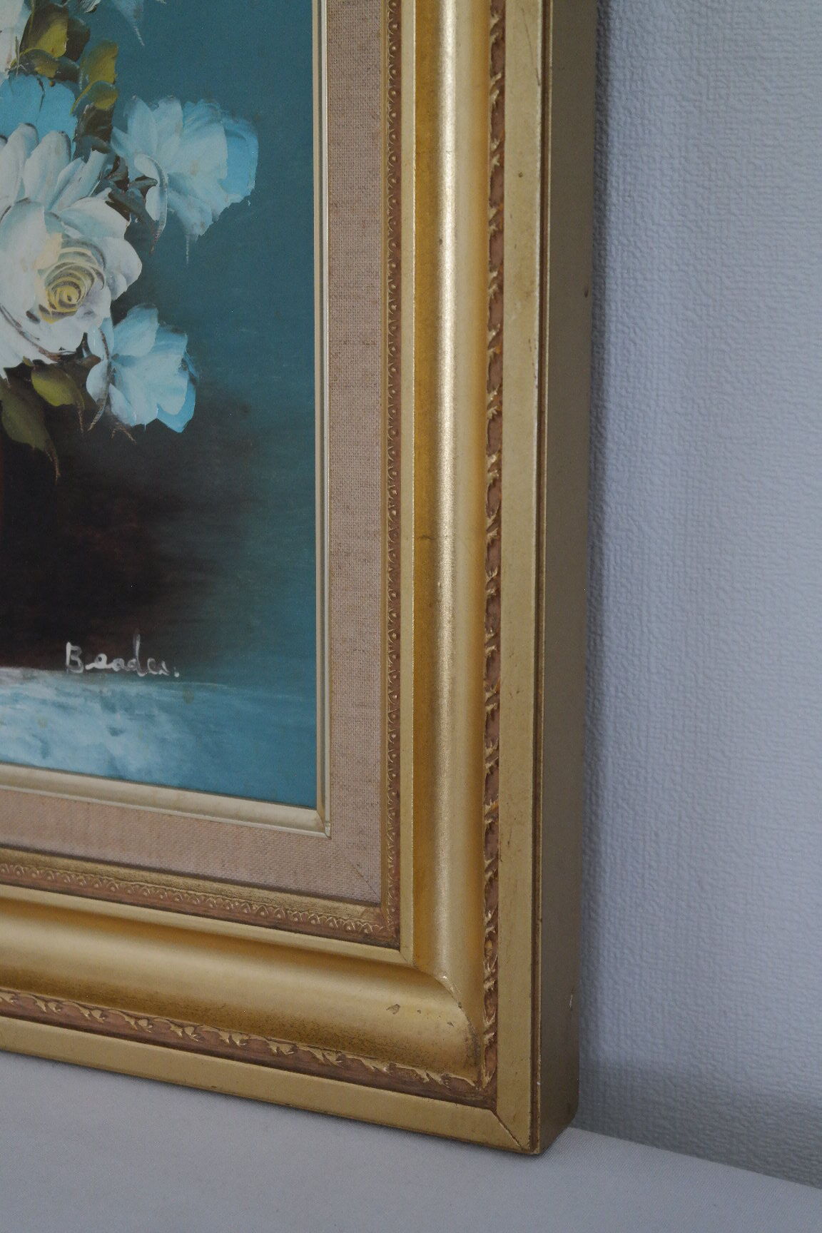 Tableau huile sur toile bouquet de fleurs ton bleu