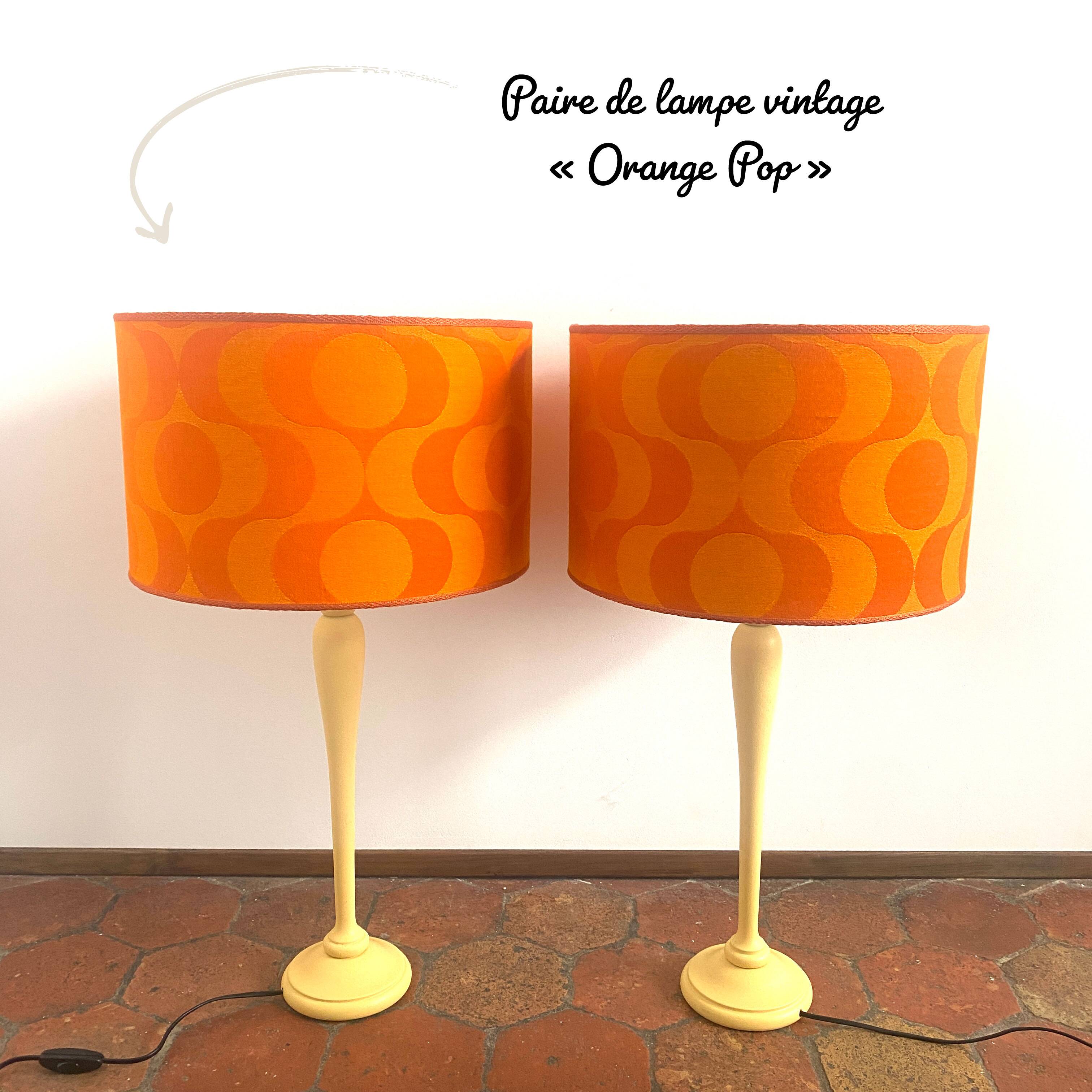 Pair of vintage upcycled lamps - upcycling - Orange pop