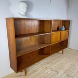 Vintage Clausen & Son teak bookcase with glass doors, Denmark 1960