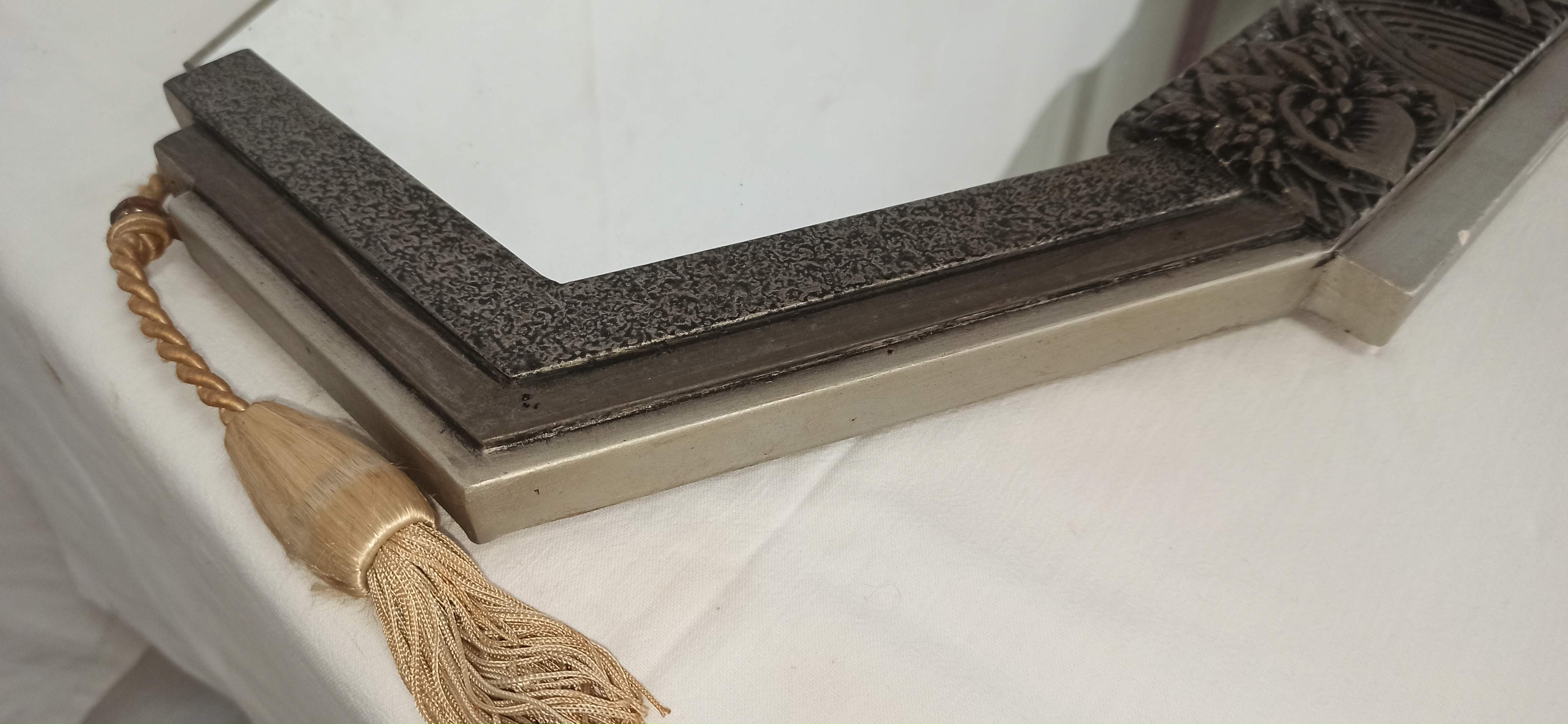 Mirror art deco grey silver pom pom rope