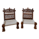 Pair of traditional Indian chairs made of carved wood and rope