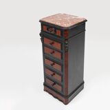 Rare Antique French chest of drawers in wood, burl veneer and marble, ca. 1