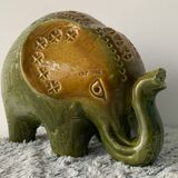 Green Rimini ceramic elephant, Aldo Londi for Bitossi, 1960