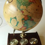 1980s danish illuminated globe (Scan-Globe) on a wooden foot with weather station