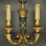 Paire de grandes appliques au carquois style Empire - bronze / patine vert