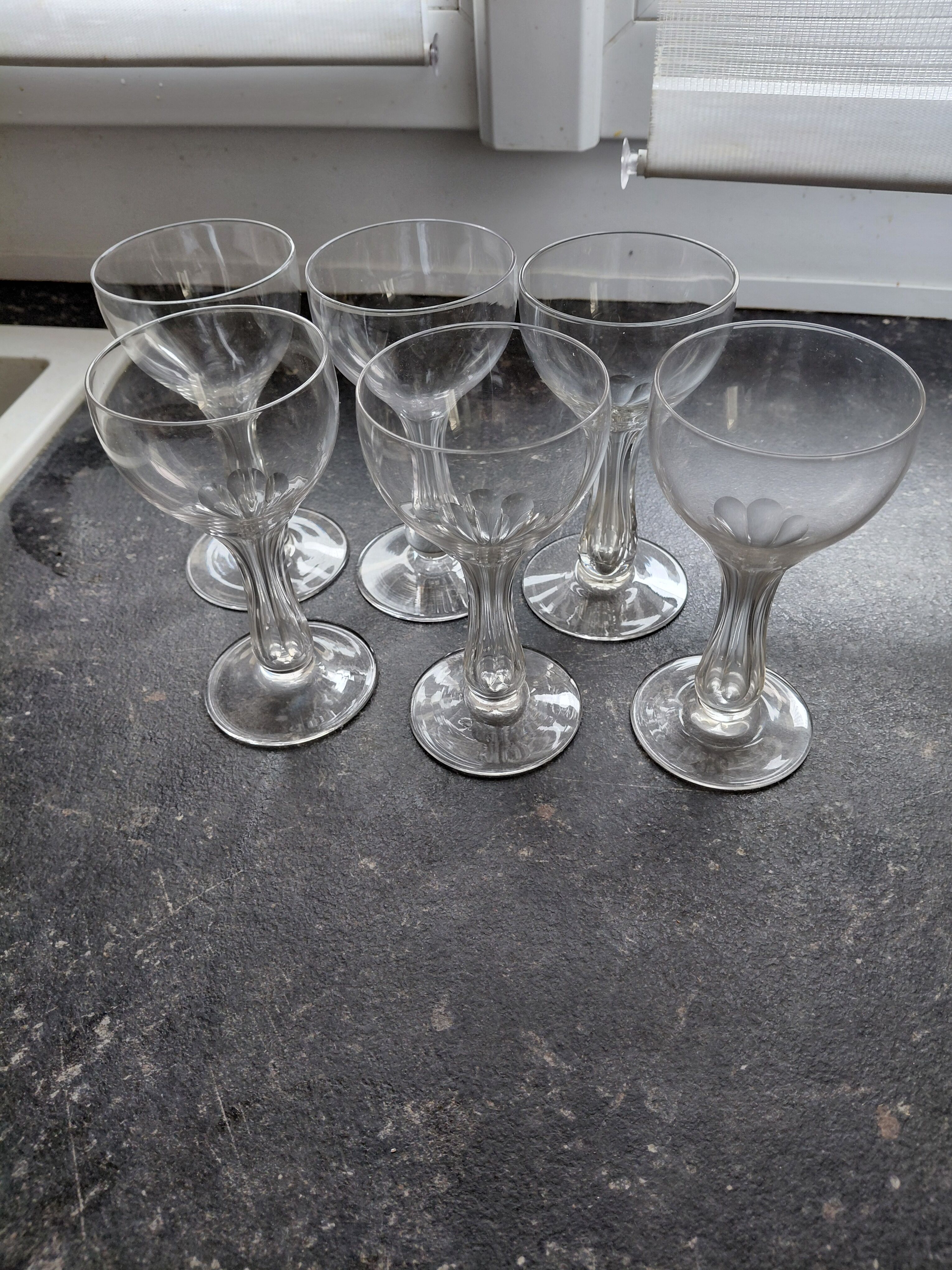 6 antique hollow stem champagne flutes