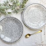 2 Small vintage plates in black and white speckled Italian earthenware