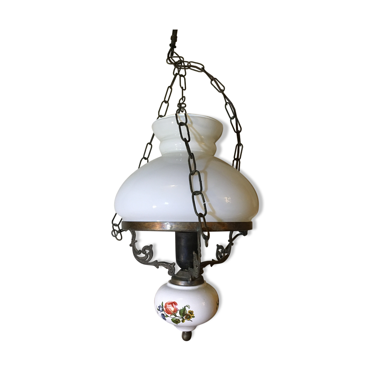 Ceramic and opaline hanging lamp
