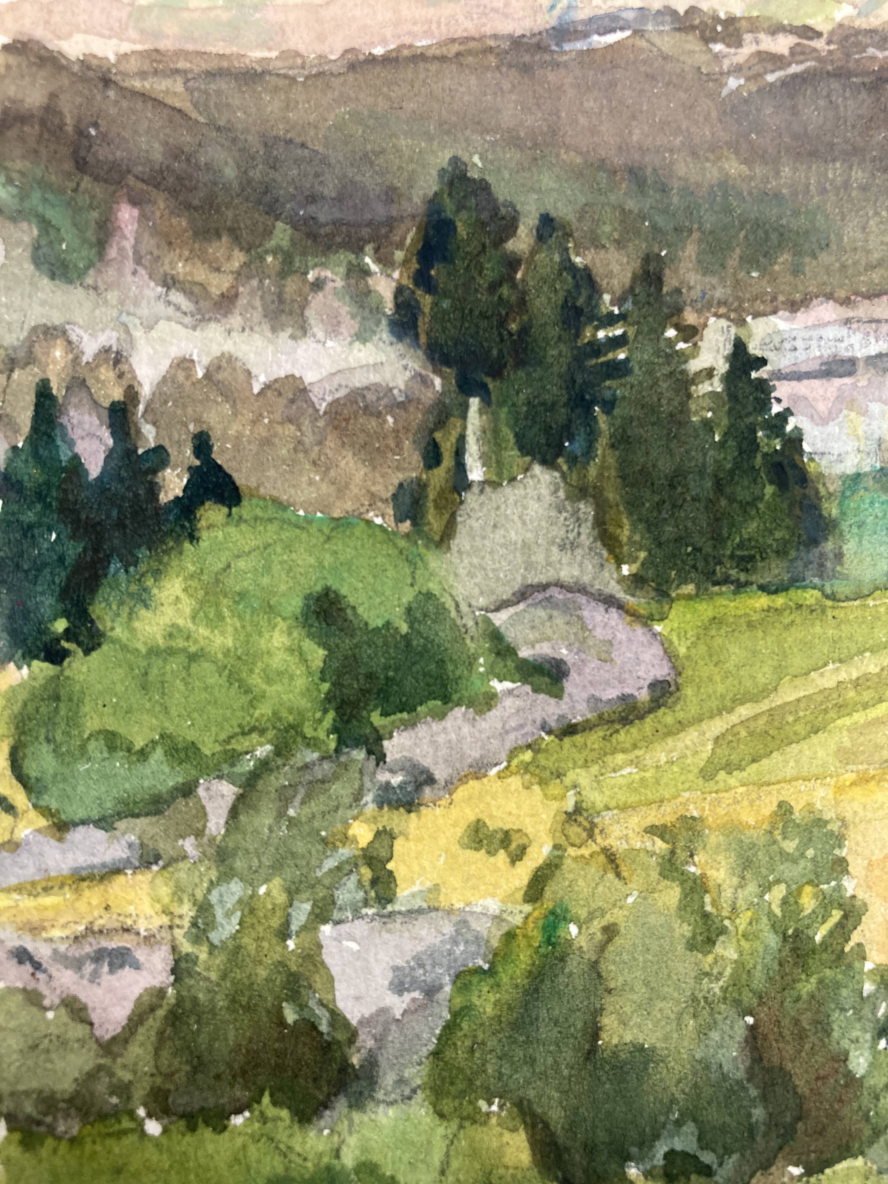 Watercolor mountain landscape signed