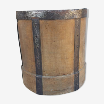 vintage grain measure wooden and iron storage basket