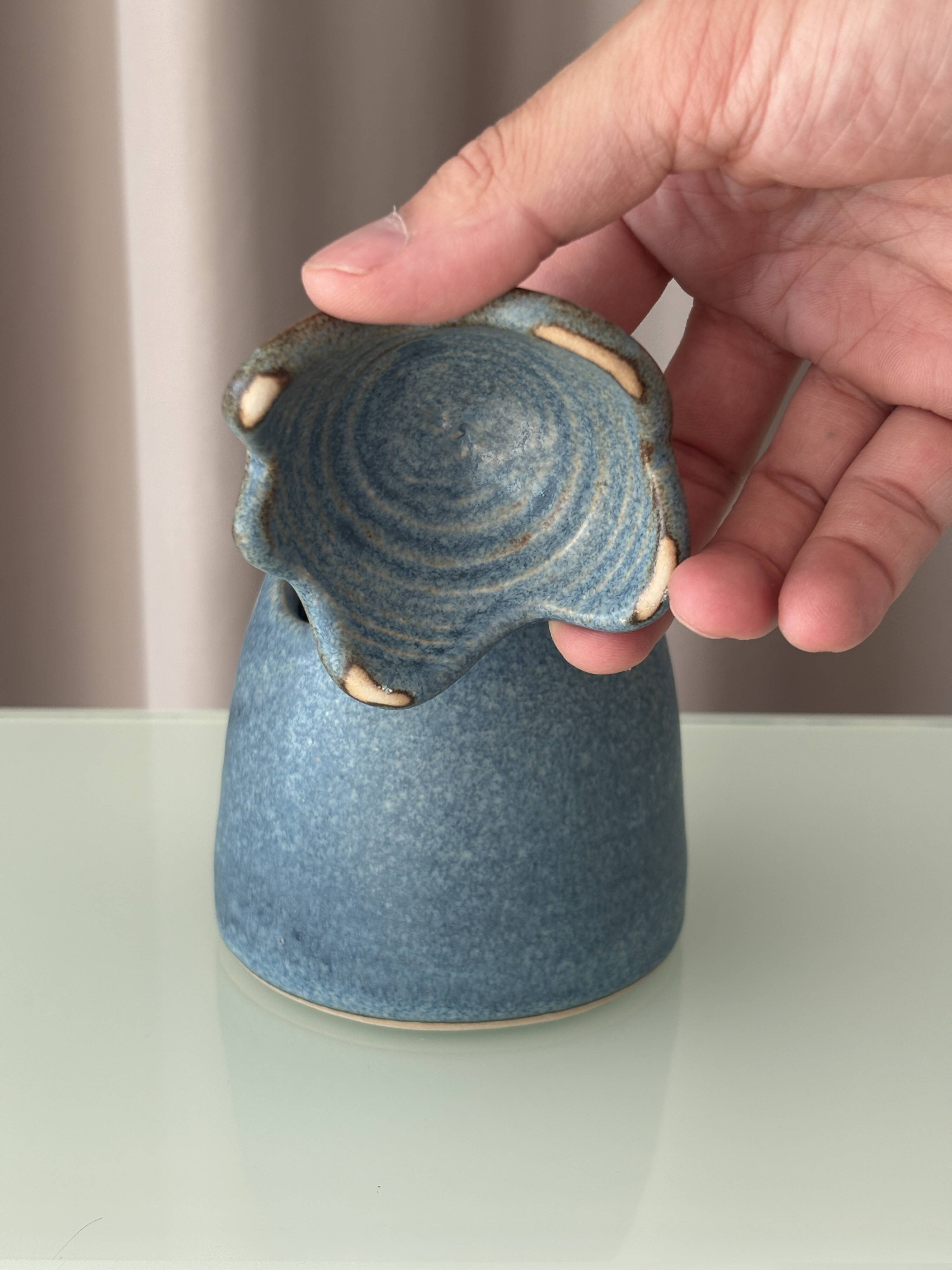 Boîte à œufs en céramique vintage – Boîte à souvenirs en grès bleu