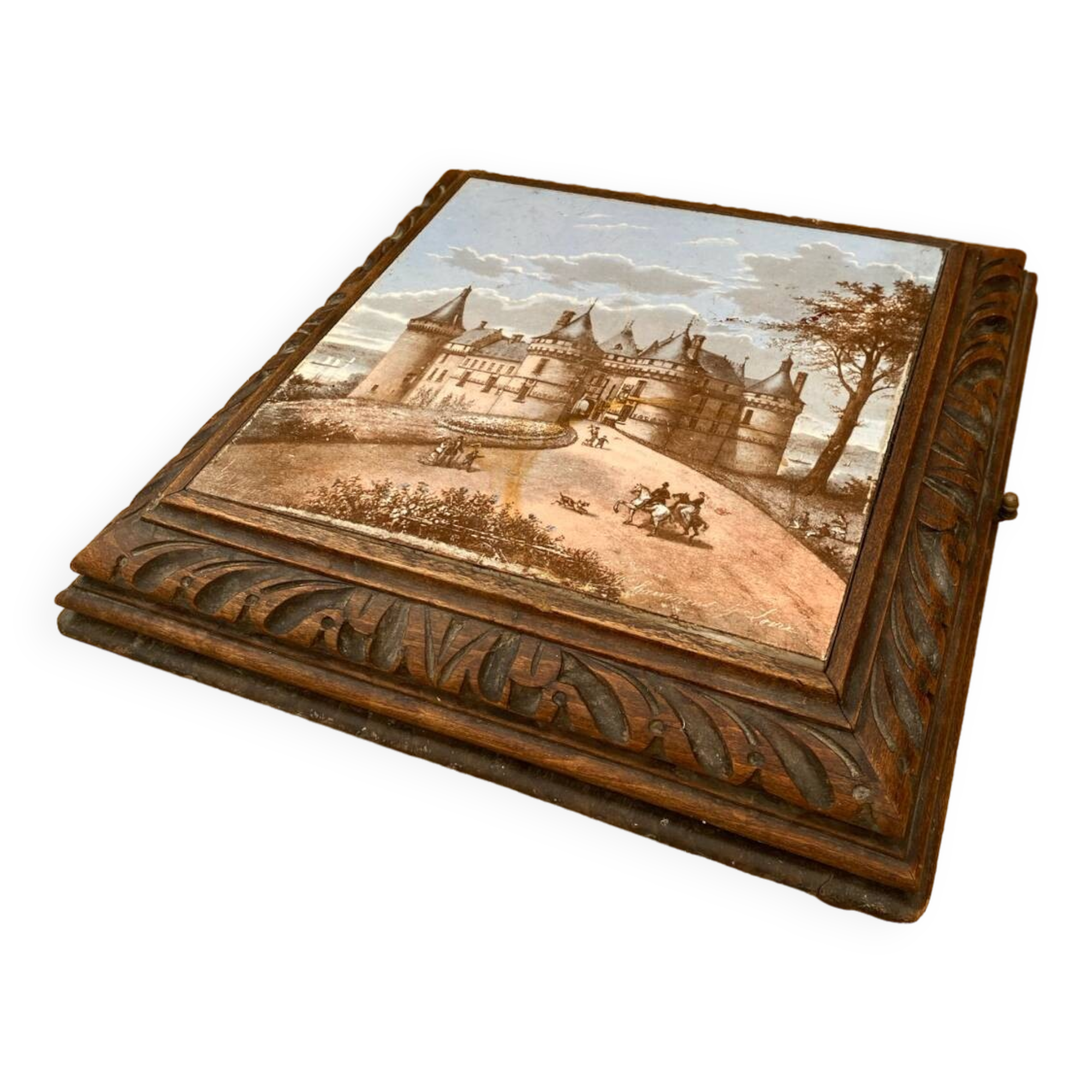 Antique painted ceramic musical coaster chateau chaumont/loire