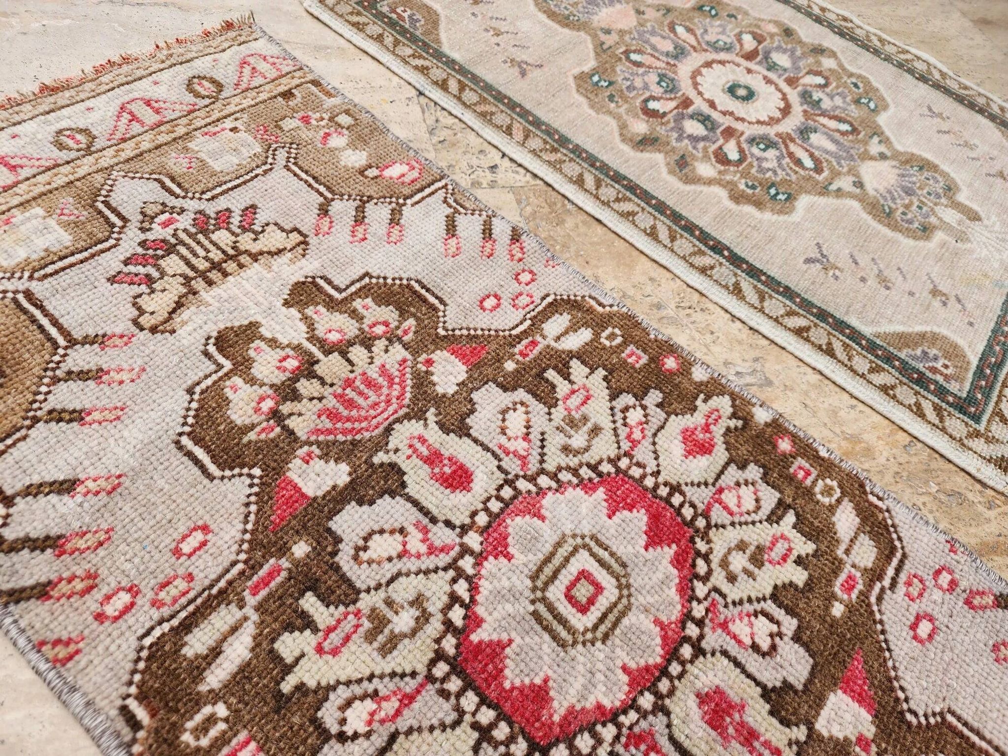 Set of 2 vintage handmade Turkish rugs 51x66 cm