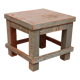 Old small workshop bedside table in Burmese teak original blue patina / ideal in fifth wheel p