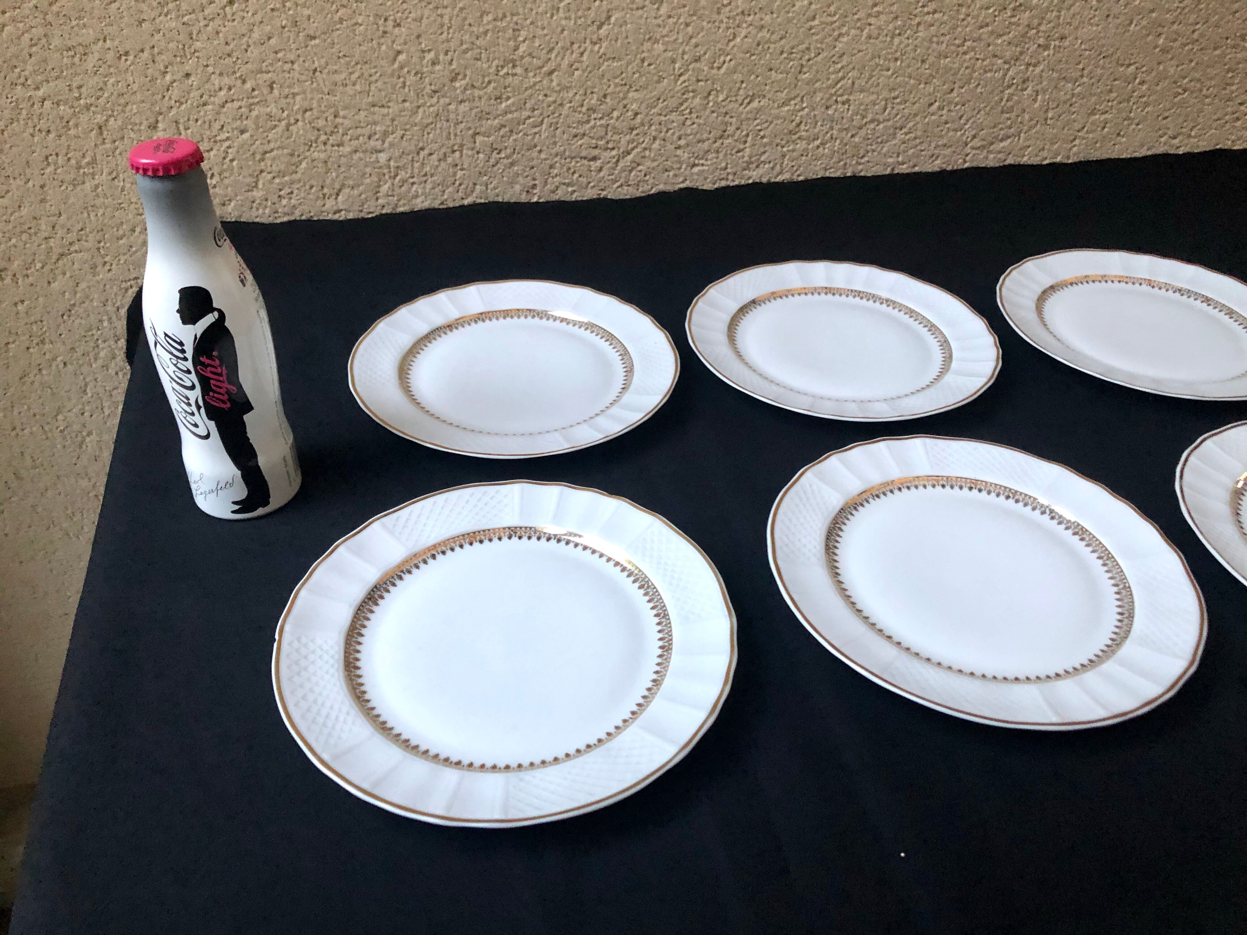 Limoges Bernardaud porcelain dessert plates - vintage co. 60s, white & gold
