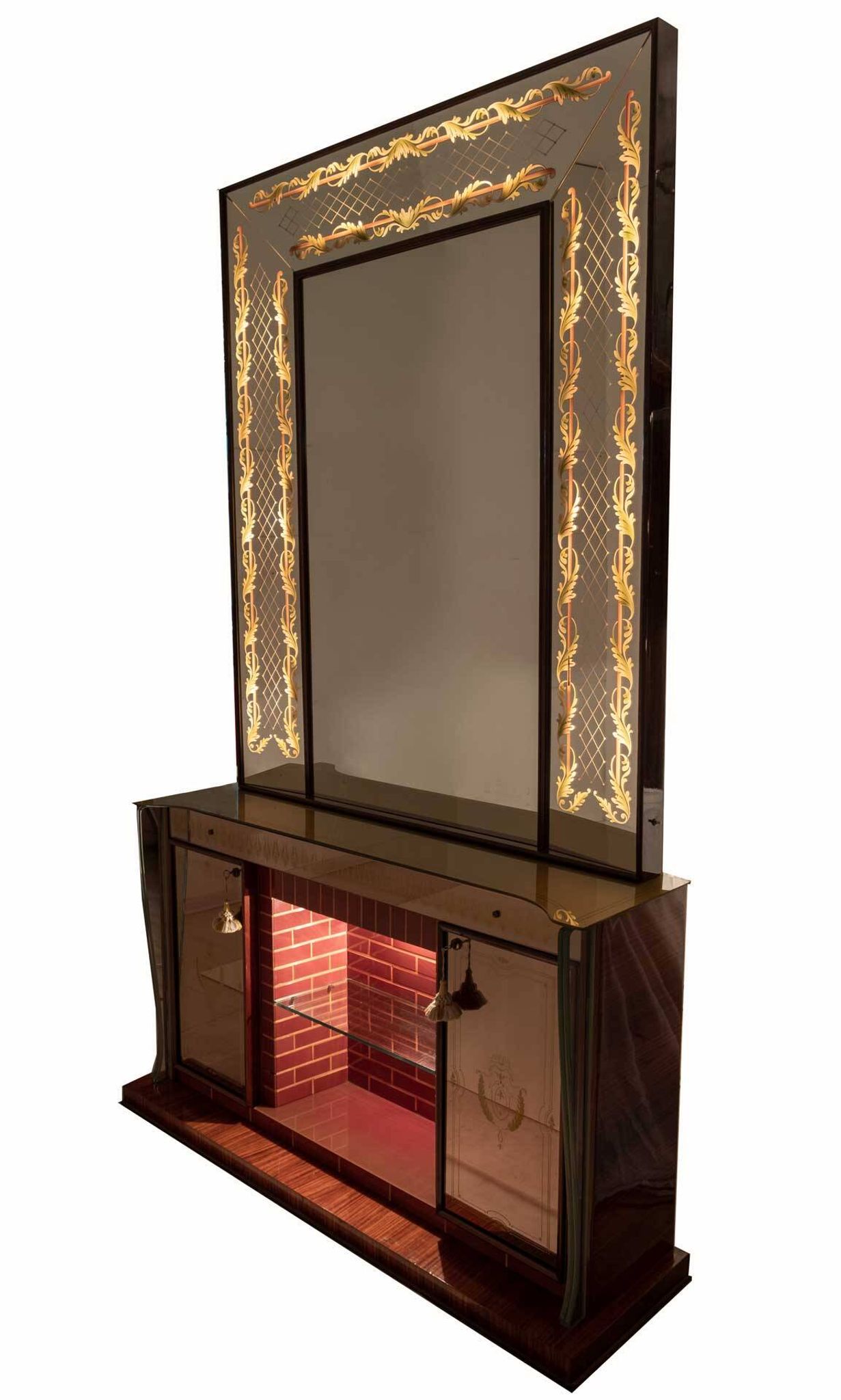 Luigi Brusotti Mid-Century Modern Italian Bar Cabinet with Decorated Mirror