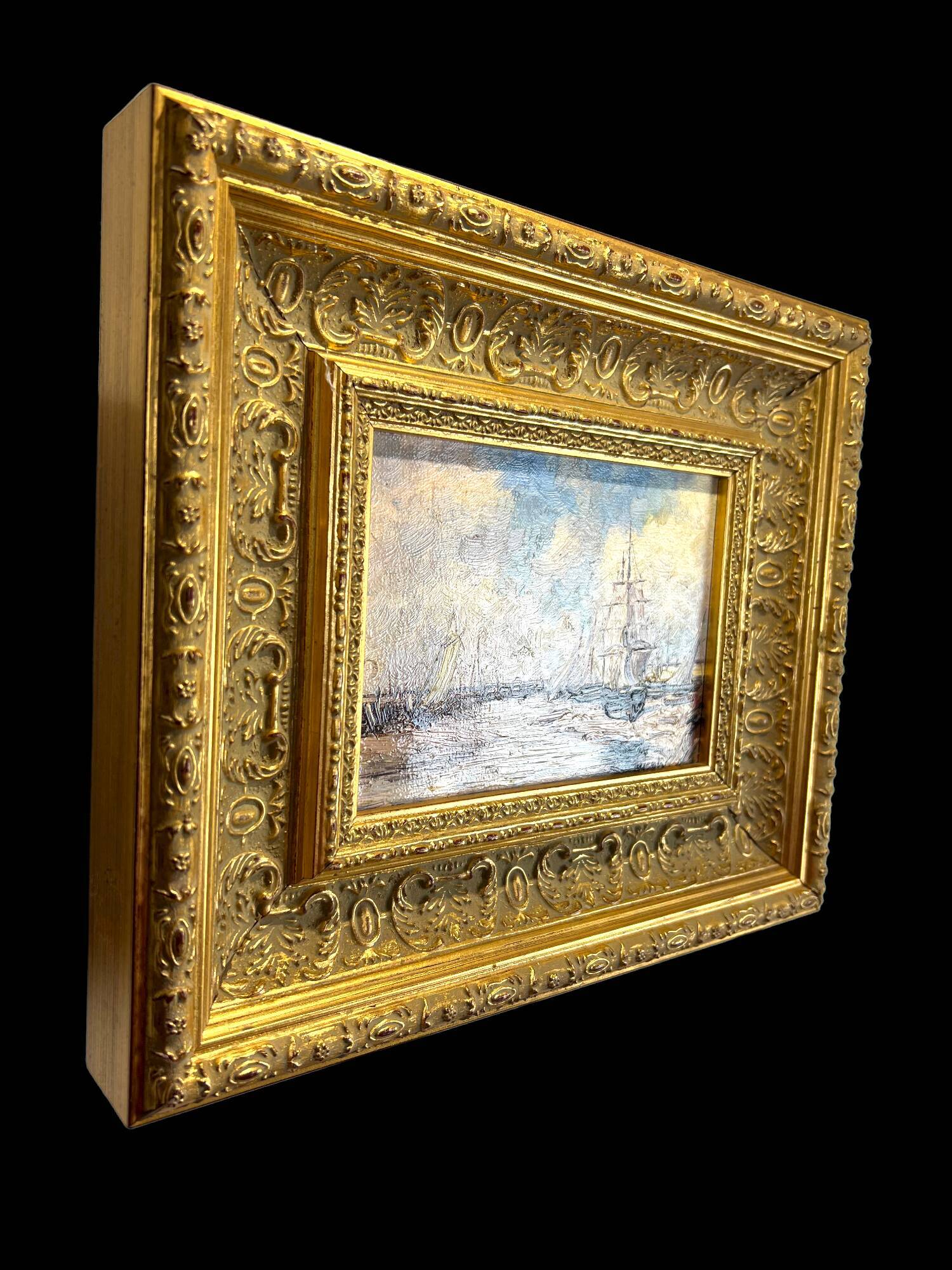 Painting / oil on canvas signed "f.nioli" (low tide) well framed