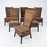 Set of 6 French Rope and Wood Dining Chairs, France, 1970s