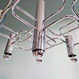 Chromed metal chandelier, design Gaetano Sciolari, 70s