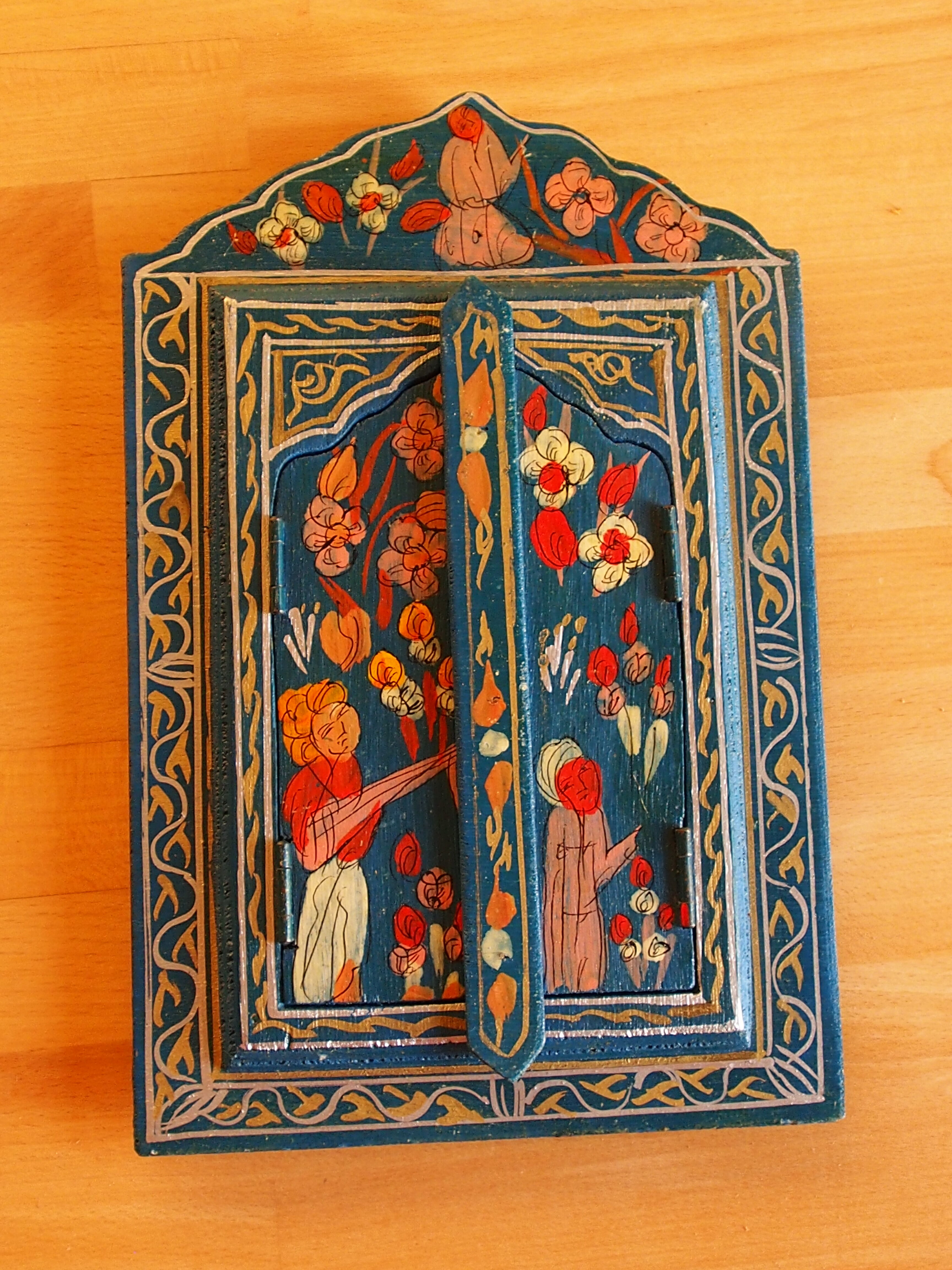 Old moroccan mirror painted wood blue folk art
