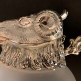 Decanting carafe or frosted glass water broc with silver metal ram head 1970