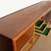 XL Danish sideboard in teak, oak and leatherette, 280 cm, by Nana Ditzel 1960.