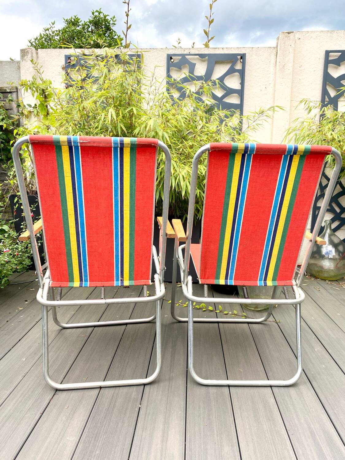 Pair of vintage folding camping chairs