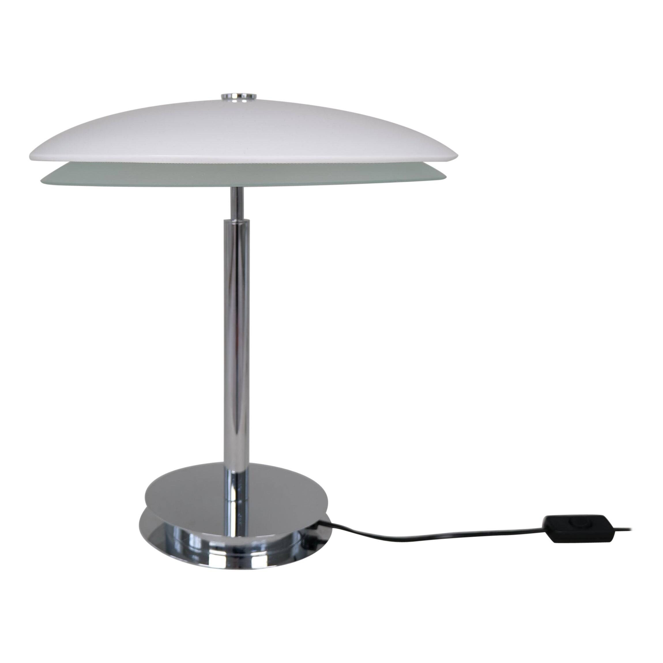 "Tris" glass table lamp by Fontana Arte from the Space Age with a chrome base, Italy, circa 2000.