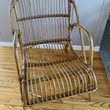 Rare pair of vintage rattan and wicker armchairs from the 1950s