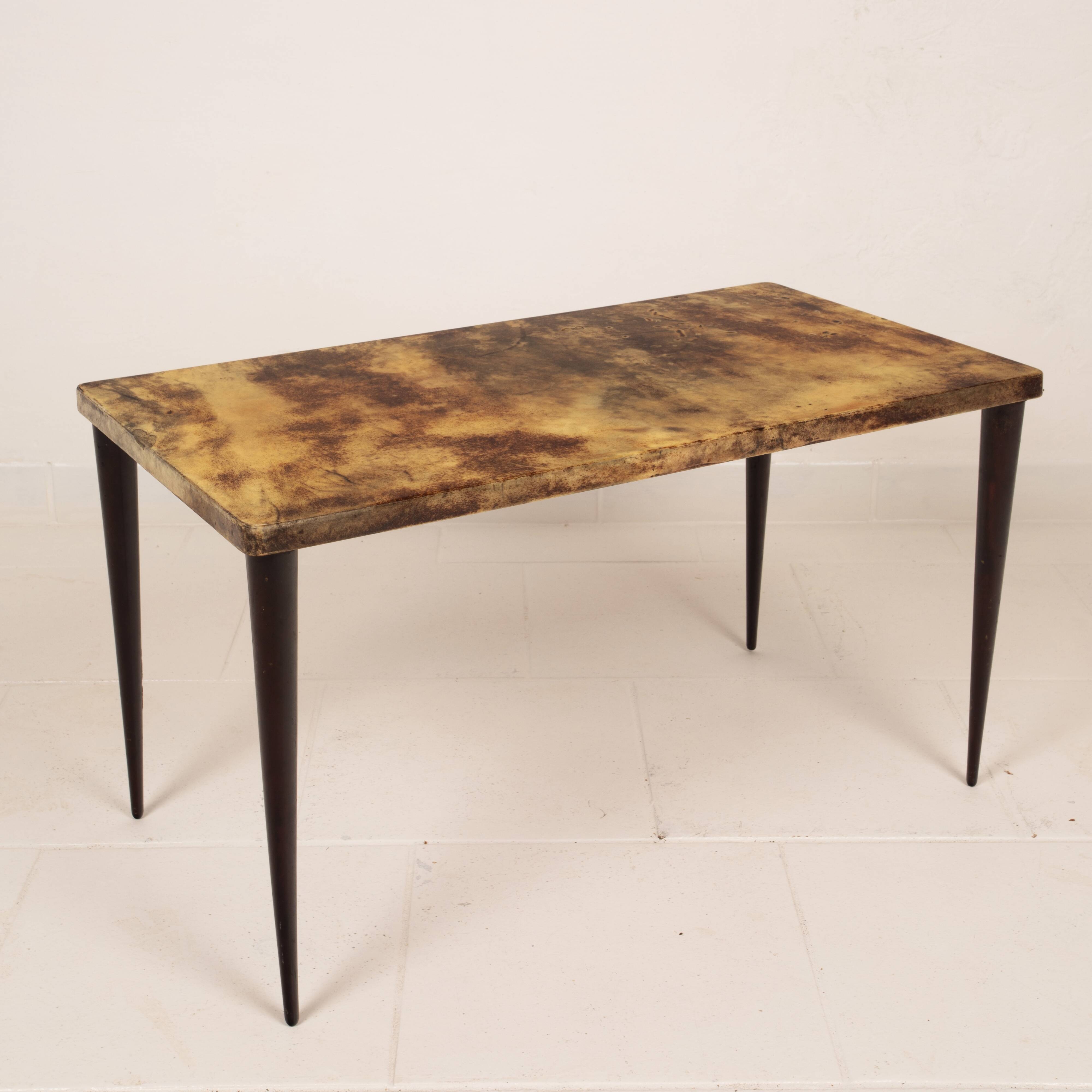 Rectangular parchment low coffee table by Aldo Tura 1950
