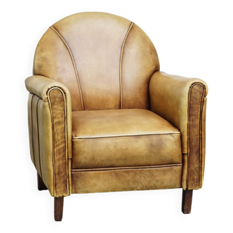 Fauteuil enfant unique en cuir de vachette de style Art Déco, de couleur cognac clair